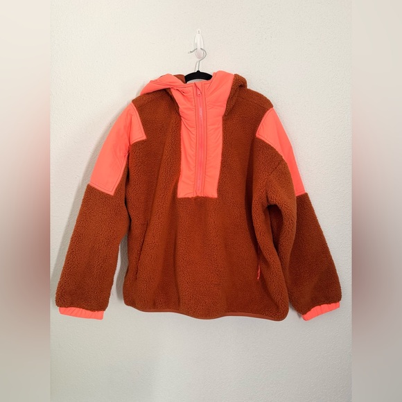 Free People Movement Lead The Pack Pullover Fleece Neon Coral Combo Size Large - Picture 5 of 9